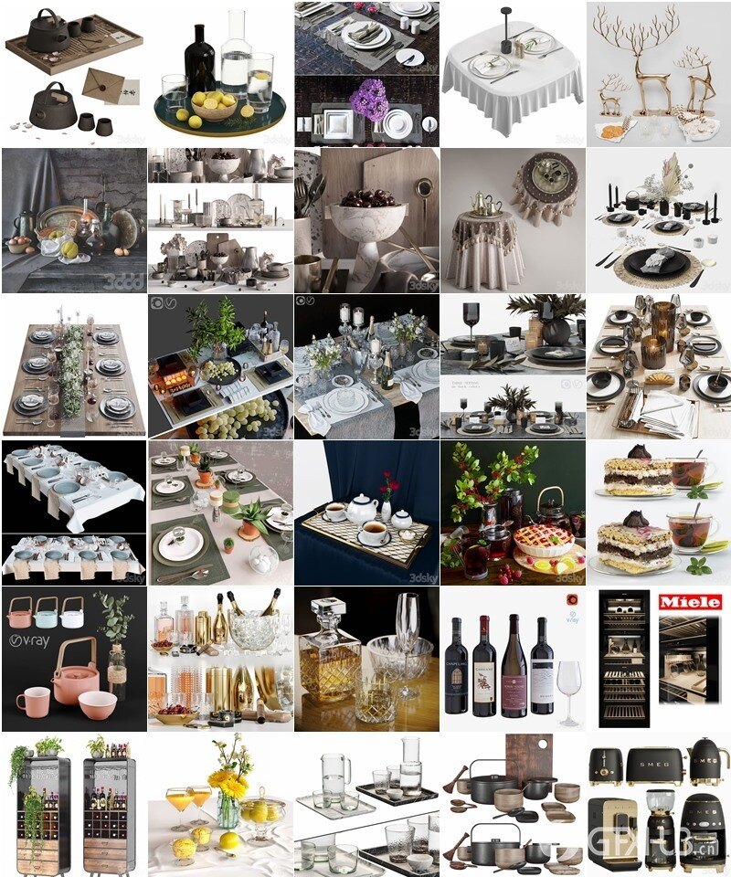 3DSky Pro 107套酒水饮料食品锅碗瓢盆水槽厨房装饰3D模型合集