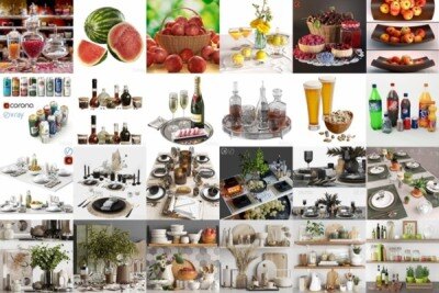 3DSky Pro 107套酒水饮料食品锅碗瓢盆水槽厨房装饰3D模型合集