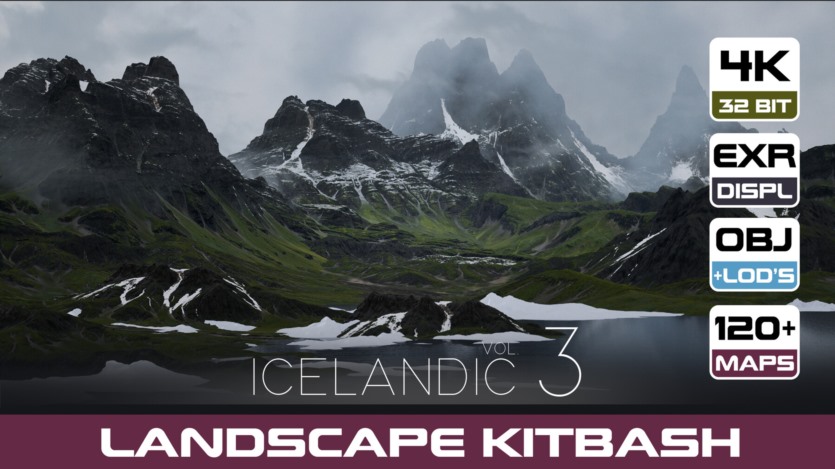 冰岛山脉6个景观3d模型套件包 | 6 Landscape Kitbash Pack Icelandic Mountains Universal