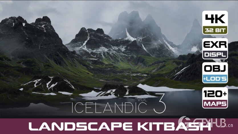 冰岛山脉6个景观3D模型套件包 | 6 LANDSCAPE KITBASH PACK Icelandic mountains Universal
