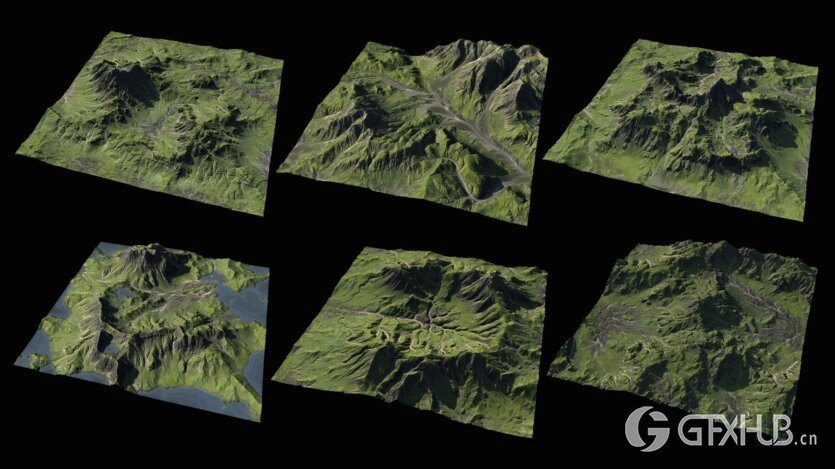 冰岛山脉6个景观3D模型套件包 | 6 LANDSCAPE KITBASH PACK Icelandic mountains Universal