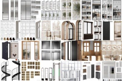 3DSky Pro 240套高精细门窗屏风栏杆等五金构件3Dmax模型合集