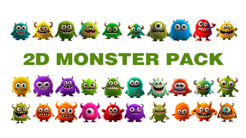 UE虚幻引擎 2D 动画可爱毛茸怪物资产 2D Animated Cute and Furry Monster Pack (Pack of 30) 4.27+