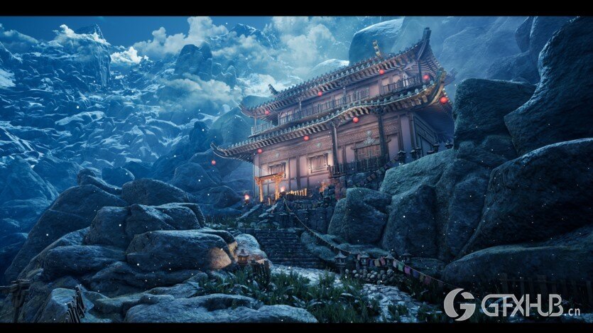 东方风格山神庙的模块化套件和地形植物包UE资产 Mountain Temple Modular Kit