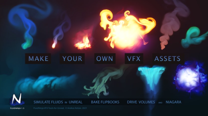 UE虚幻引擎风格化逼真的火焰烟雾和云朵实时流体模拟资产 Fluid Ninja VFX Tools