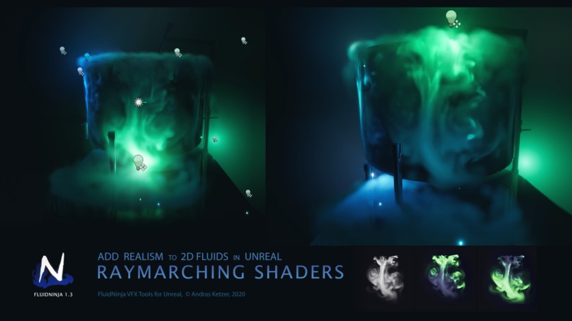 UE虚幻引擎风格化逼真的火焰烟雾和云朵实时流体模拟资产 Fluid Ninja VFX Tools