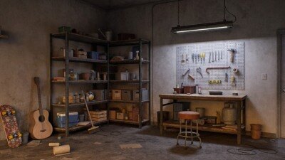 UE车库、工作台、凳子、盒子、储物架、园艺工具资产 Garage Pack (5.1, 5.3+)