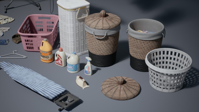 UE游戏家庭洗衣纳米机器人和低多边形道具集合 Laundry VOL.2 - Home Laundry Nanite and Low Poly UE5.1