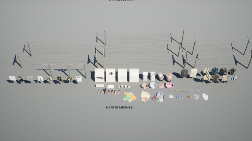 UE游戏家庭洗衣纳米机器人和低多边形道具集合 Laundry VOL.2 - Home Laundry Nanite and Low Poly UE5.1