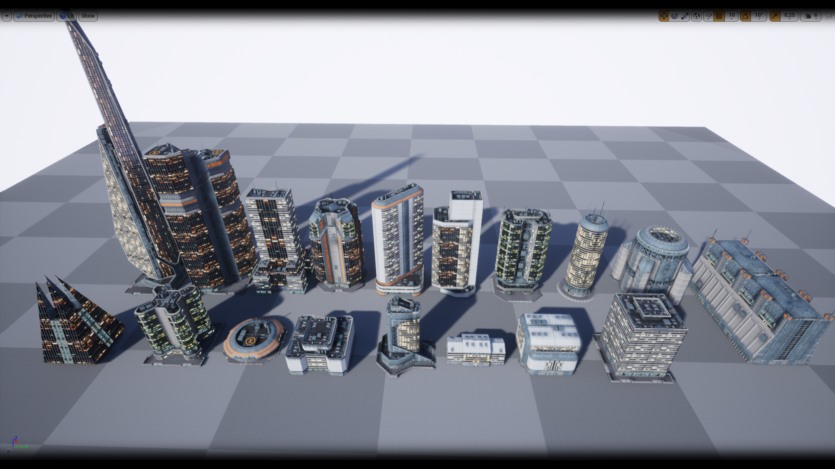 UE低多边形现代/科幻建筑模型资产 Low Poly Modern SciFi Building Models
