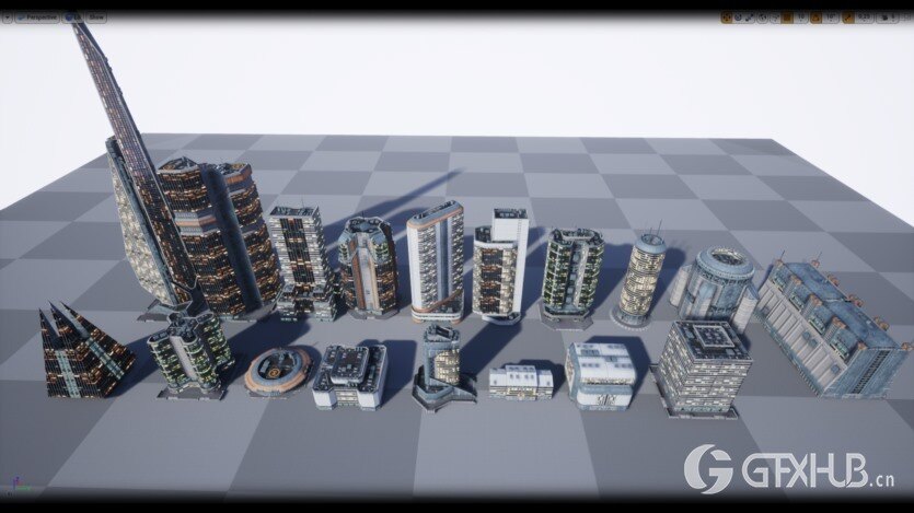 UE低多边形现代/科幻建筑模型资产 Low Poly Modern SciFi Building Models