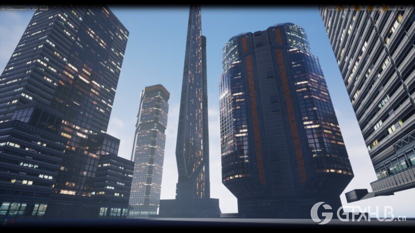 UE低多边形现代/科幻建筑模型资产 Low Poly Modern SciFi Building Models