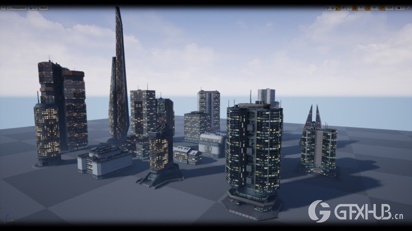 UE低多边形现代/科幻建筑模型资产 Low Poly Modern SciFi Building Models