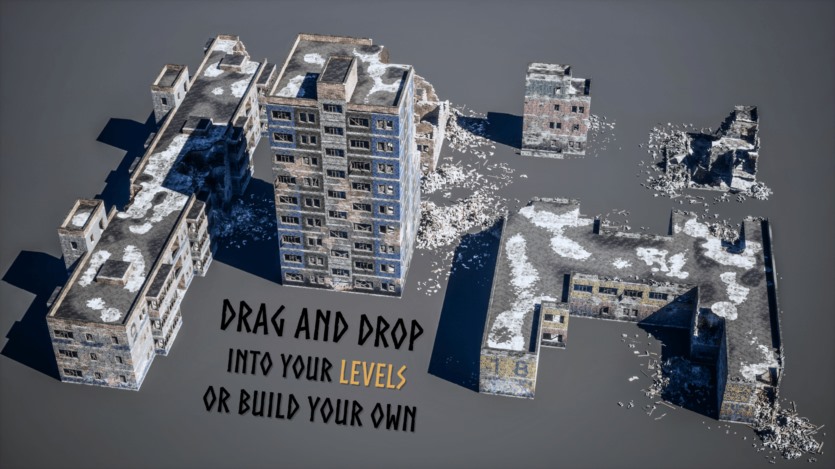 UE模块化毁坏建筑 (模块化房屋、建筑)资产 Modular Destroyed Buildings (Modular House, Houses, Modular Building)