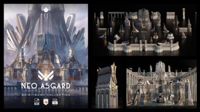 北欧奇幻风格建筑3D模型 Neo Asgard – 3D Kitbash Pack (Blender/FBX/OBJ格式)
