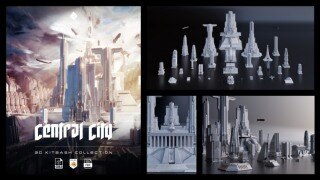 未来中心帝国城市楼房建筑3D模型 Asset Smash – Central City (Blender/FBX/OBJ格式)