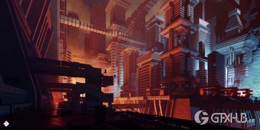 野兽派城市建筑3D模型 Brutalist Dystopia – 3D Kitbash Pack (Blender/FBX格式)