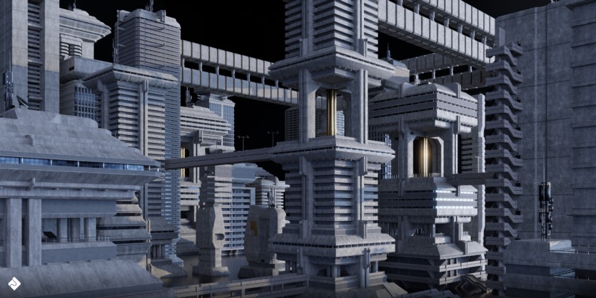野兽派城市建筑3D模型 Brutalist Dystopia – 3D Kitbash Pack (Blender/FBX格式)