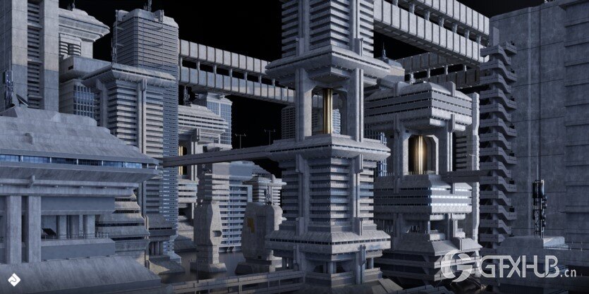 野兽派城市建筑3D模型 Brutalist Dystopia – 3D Kitbash Pack (Blender/FBX格式)