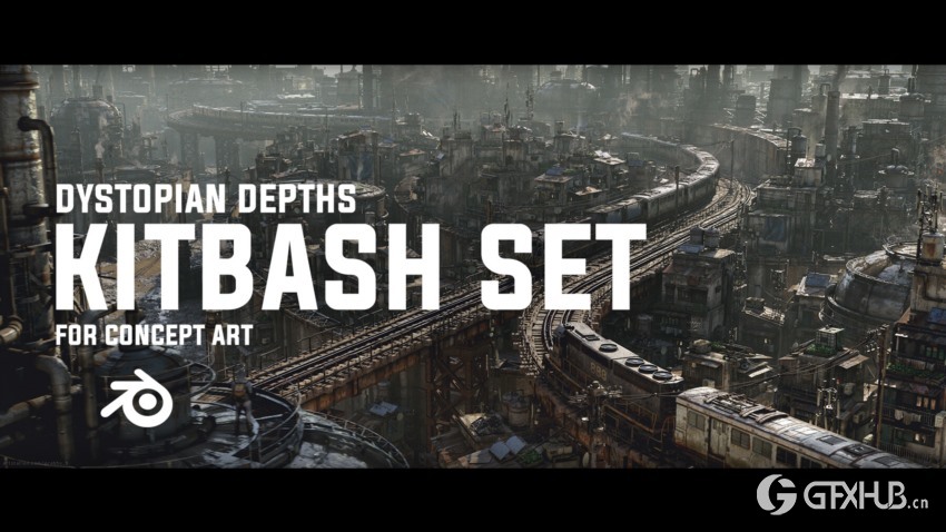 反乌托邦城市建筑3D模型 Dystopian Depths Kitbash (Blender/FBX格式)