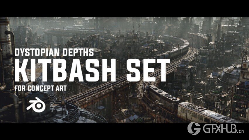 反乌托邦城市建筑3D模型 Dystopian Depths Kitbash (Blender/FBX格式)