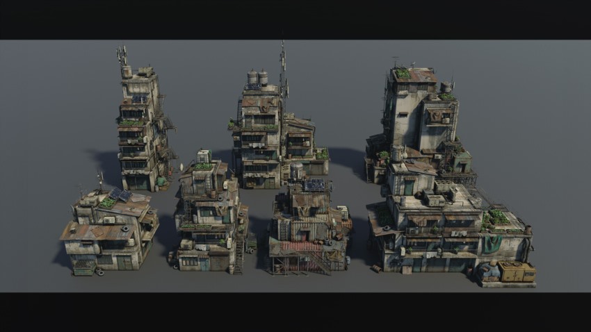 反乌托邦城市建筑3D模型 Dystopian Depths Kitbash (Blender/FBX格式)