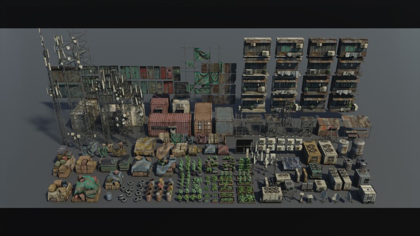 反乌托邦城市建筑3D模型 Dystopian Depths Kitbash (Blender/FBX格式)