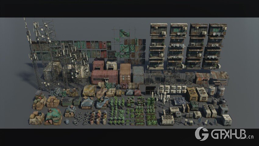 反乌托邦城市建筑3D模型 Dystopian Depths Kitbash (Blender/FBX格式)