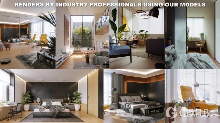 Blender 5003组室内家具床桌椅柜子沙发灯具植物3D模型 4套全集