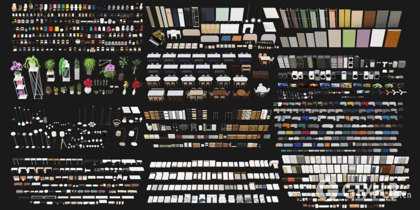 Blender 5003组室内家具床桌椅柜子沙发灯具植物3D模型 4套全集