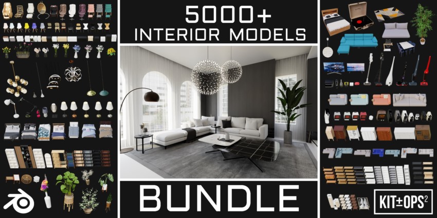 Blender 5003组室内家具床桌椅柜子沙发灯具植物3D模型 4套全集