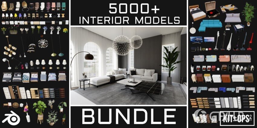 Blender 5003组室内家具床桌椅柜子沙发灯具植物3D模型 4套全集