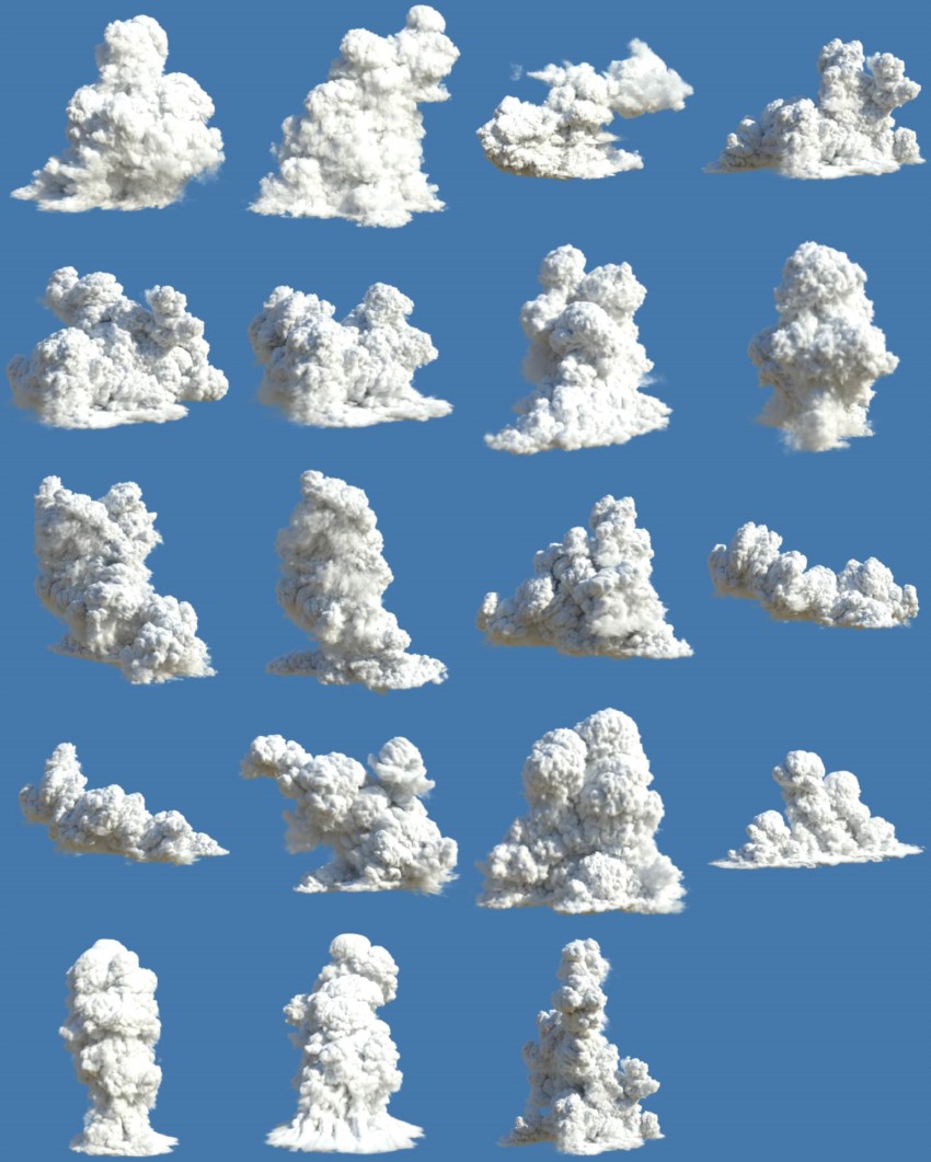 395组Blender真实云朵白云爆炸火焰拖尾烟雾烟花极光VDB体积云模型 Cloudscapes V2