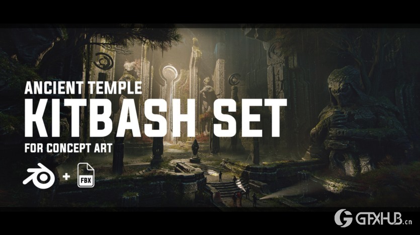 神秘古老祭祀神庙3D模型 Ancient Temple Kitbash Set (FBX格式)