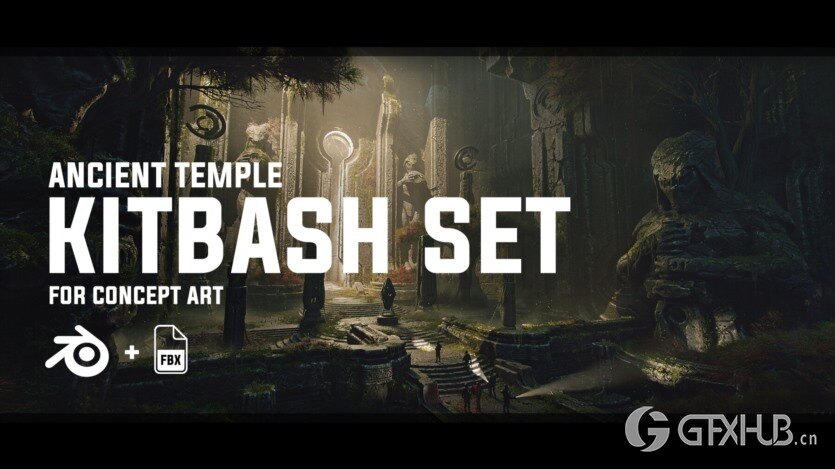 神秘古老祭祀神庙3D模型 Ancient Temple Kitbash Set (FBX格式)