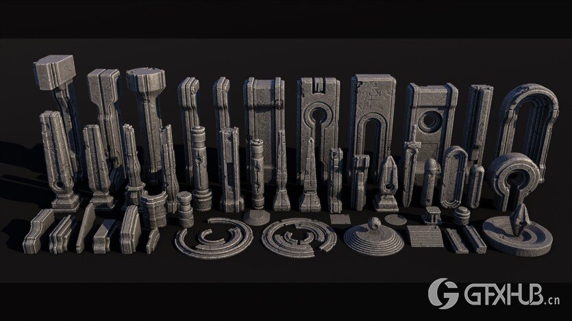 神秘古老祭祀神庙3D模型 Ancient Temple Kitbash Set (FBX格式)