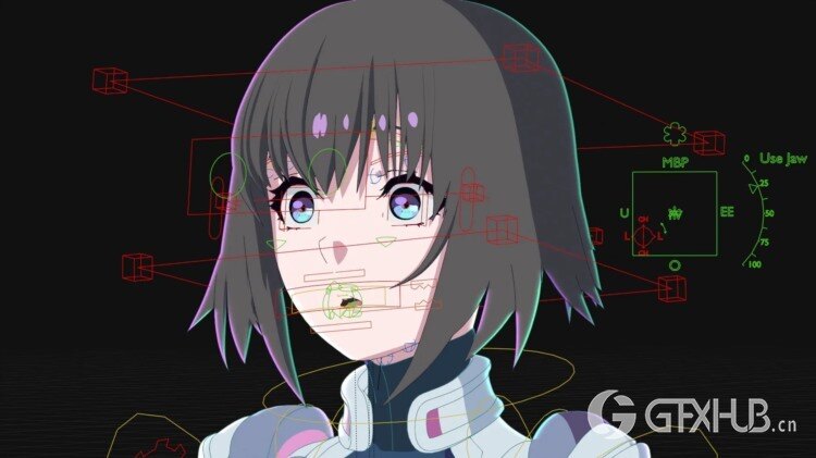 Blender二次元卡通女孩角色绑定3D模型 Cyberpunk Anime Girl Blender Rig – EMILY