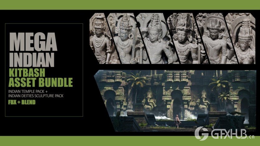 印度寺庙佛像3D模型 Mega Indian Kitbash Asset Bundle – Indian Temple Architecture Pack + Indian Deities sculpture Bundle