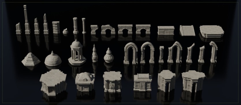 印度寺庙佛像3D模型 Mega Indian Kitbash Asset Bundle – Indian Temple Architecture Pack + Indian Deities sculpture Bundle