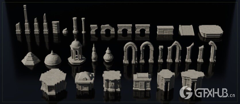 印度寺庙佛像3D模型 Mega Indian Kitbash Asset Bundle – Indian Temple Architecture Pack + Indian Deities sculpture Bundle
