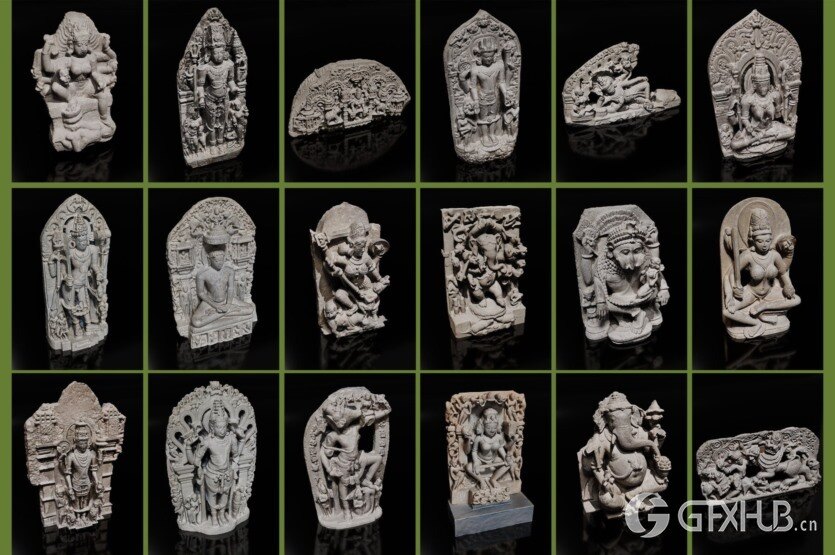 印度寺庙佛像3D模型 Mega Indian Kitbash Asset Bundle – Indian Temple Architecture Pack + Indian Deities sculpture Bundle