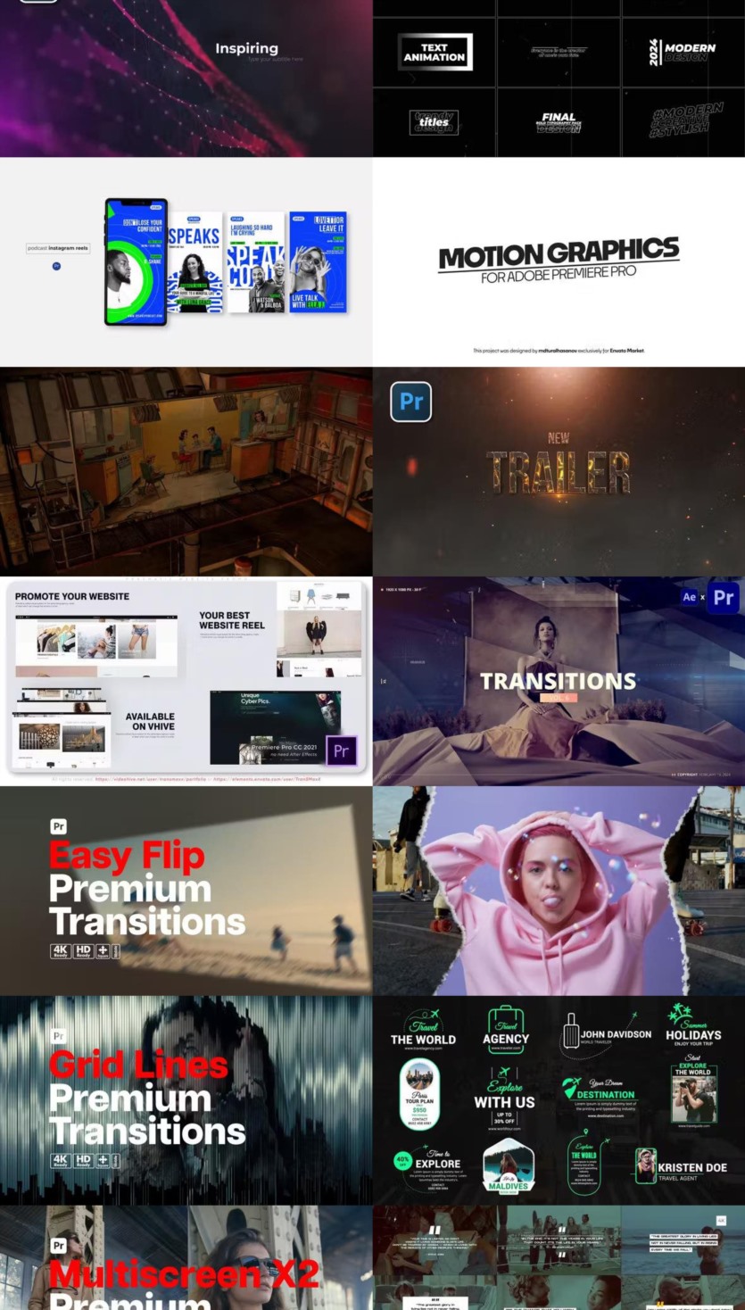 Premiere Pro PR模板素材合集2024年第5季 Premiere Pro Templates Bundle 2024 Vol.5