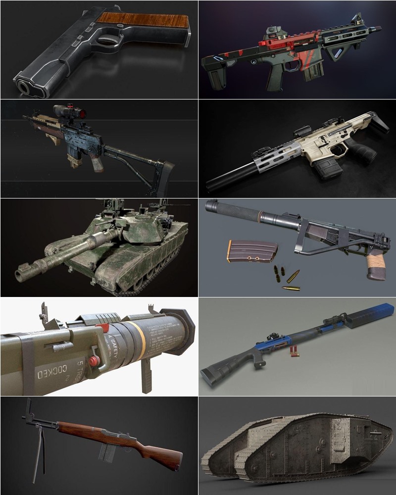 武器枪械游戏资产3D模型合集第4季 PBR Game Weapons Firearms 3D Models Vol.4