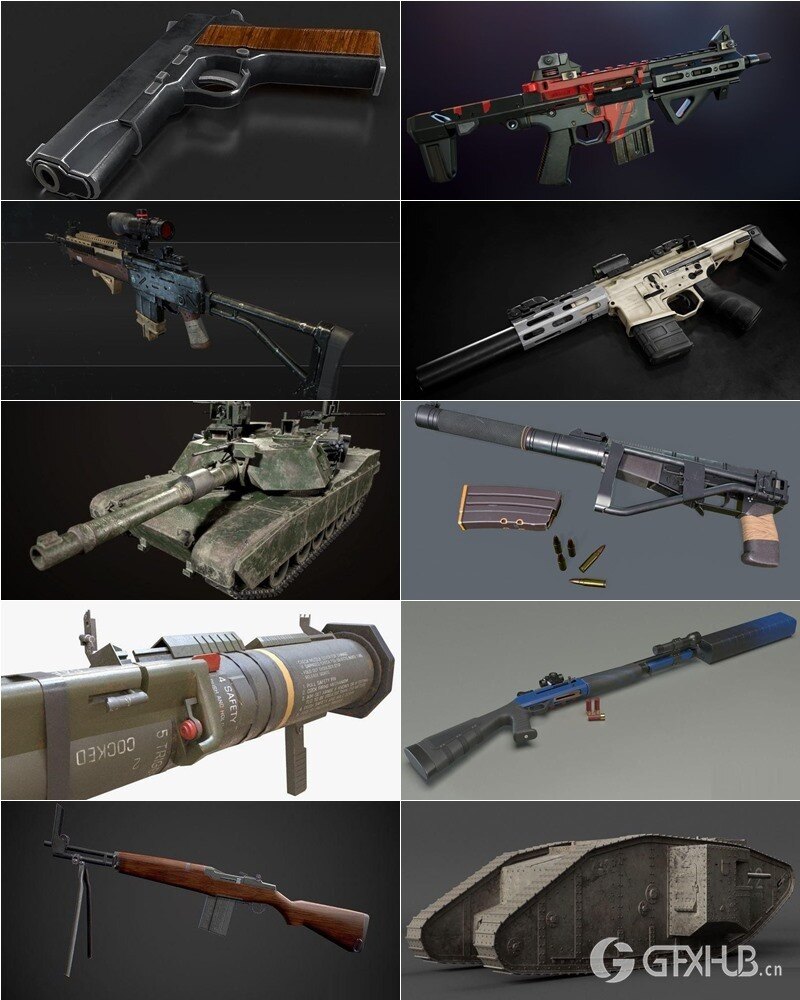 武器枪械游戏资产3D模型合集第4季 PBR Game Weapons Firearms 3D Models Vol.4