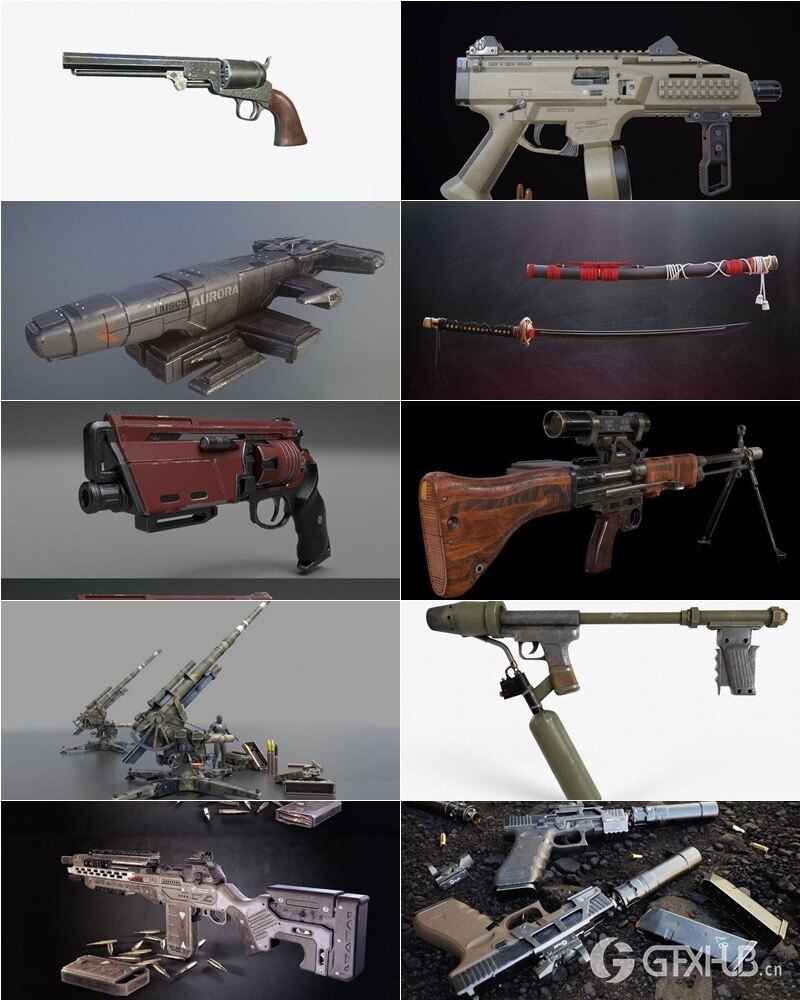 武器枪械游戏资产3D模型合集第4季 PBR Game Weapons Firearms 3D Models Vol.4