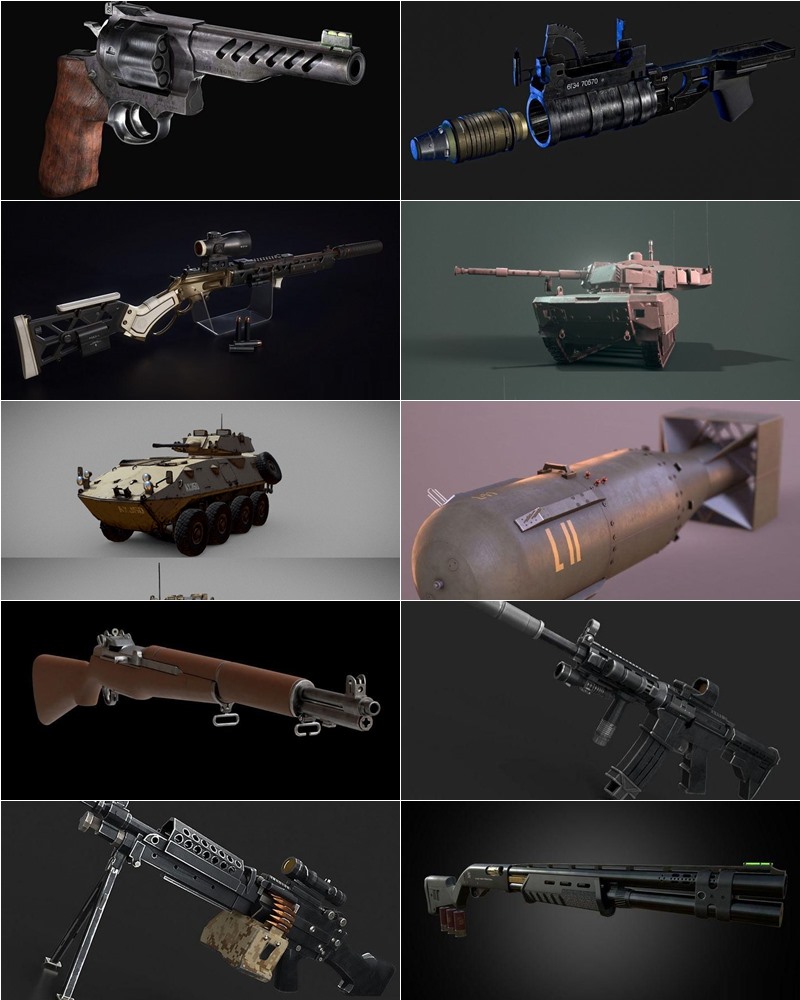武器枪械游戏资产3D模型合集第4季 PBR Game Weapons Firearms 3D Models Vol.4
