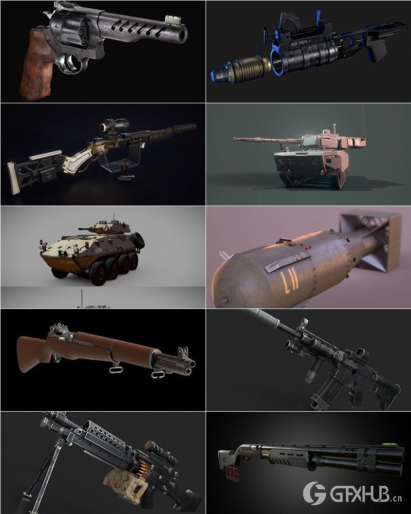 武器枪械游戏资产3D模型合集第4季 PBR Game Weapons Firearms 3D Models Vol.4