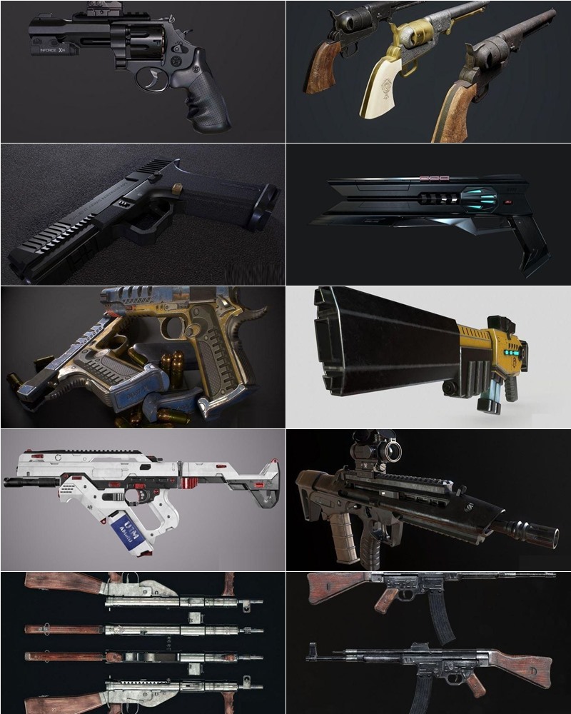 武器枪械游戏资产3D模型合集第4季 PBR Game Weapons Firearms 3D Models Vol.4
