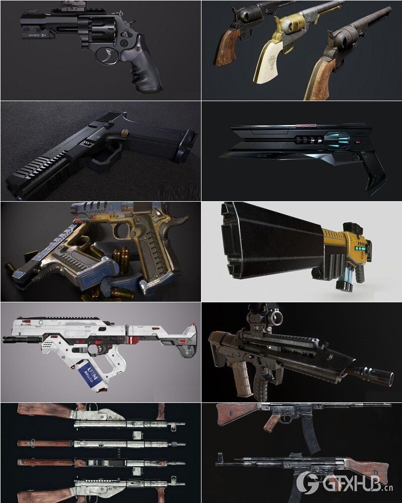 武器枪械游戏资产3D模型合集第4季 PBR Game Weapons Firearms 3D Models Vol.4