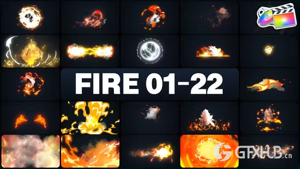 95组卡通火焰烟雾特效动画元素 Advanced Fire Elements 01-22 for FCPX